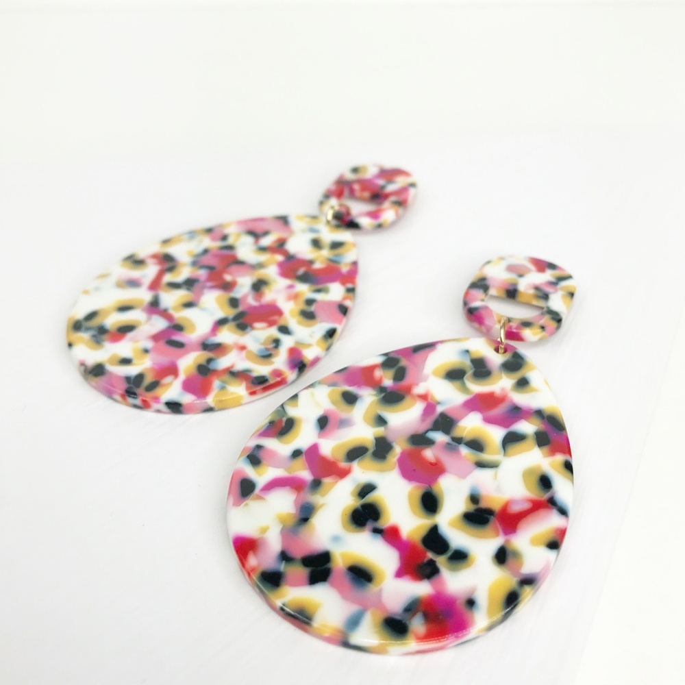 Acrylic Teardrop Earrings in Pink Leopard - Picture 3 of 8
